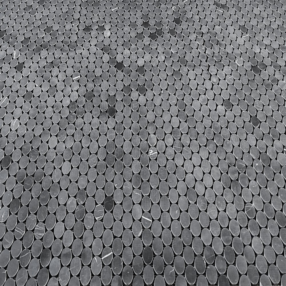 N94XH Nero Marquina Black Marble 1-1/4×5/8 Oval Ellipse Mosaic Tile Honed