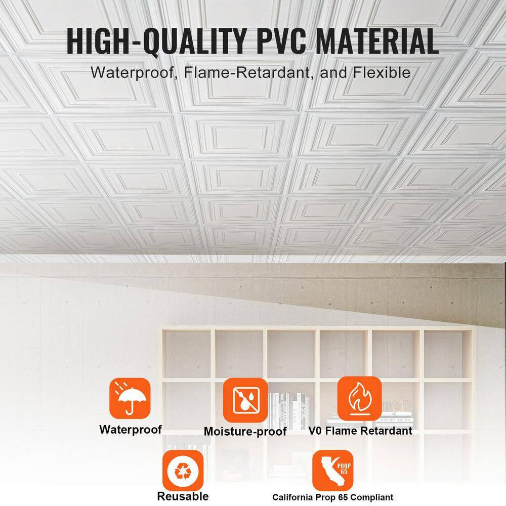 Drop Ceiling Tiles Premium PVC Sheet, White 2 Ft. X 2 Ft. Standard Ceiling Tile