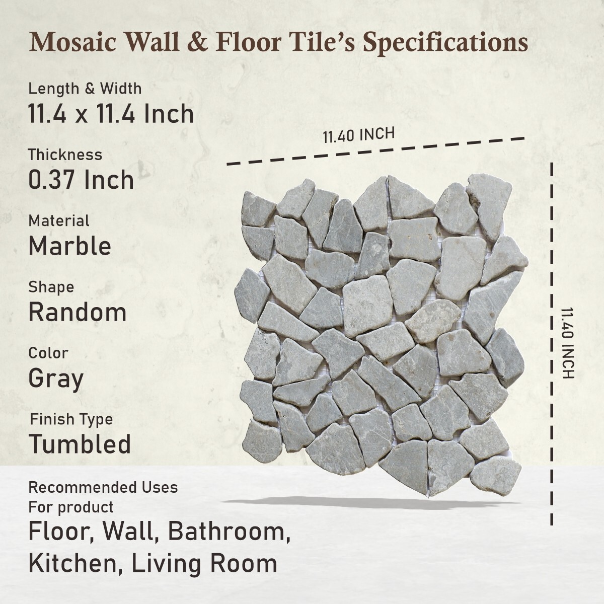 Nusa Grey Random Mosaic Wall & Floor Tile ($10.09/SqFt)