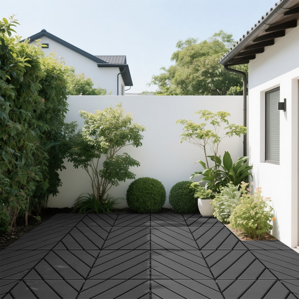 44 Pack Dark Gray Interlocking Decking Tiles 12×12 Inch PP All Weather