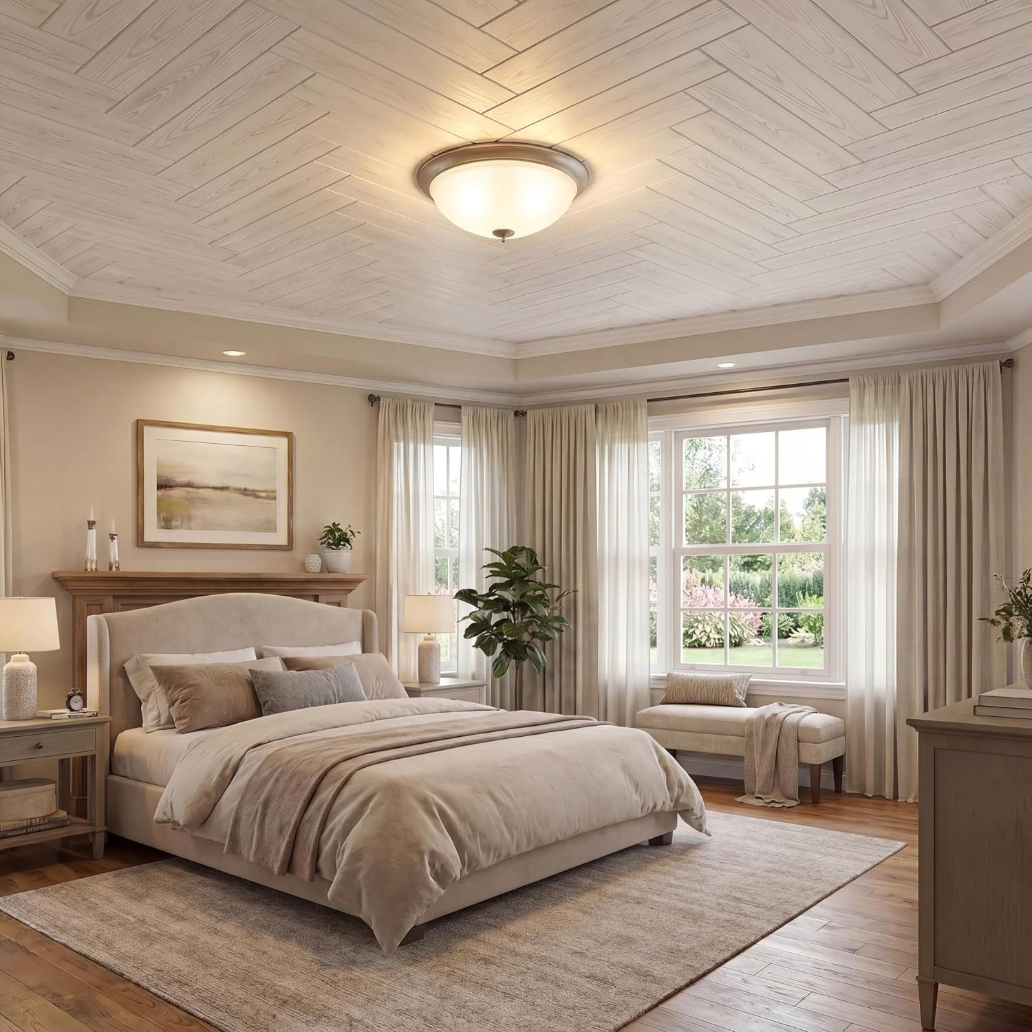 LA Maison Ceilings WP02CW Foam Wood Ceiling Planks, Country White, 48