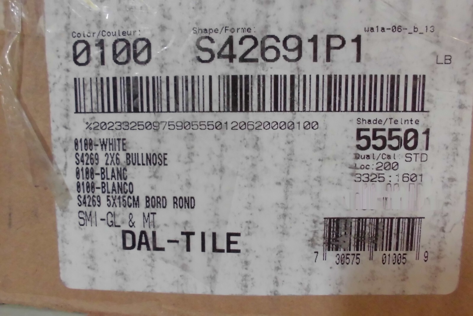 1 pc. Glossy White #100: 2″ X 6″ Bullnose Ceramic Tiles by Daltile, New Stock