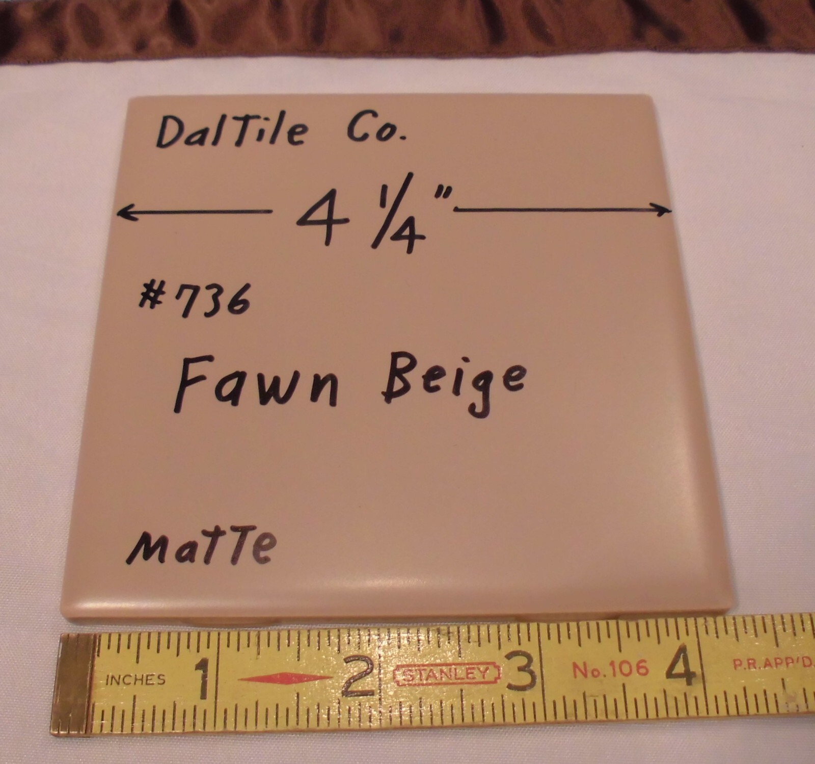 1 pc. Fawn Beige: Matte Ceramic Tile by Daltile #736: 4-1/4″ New Old Stock