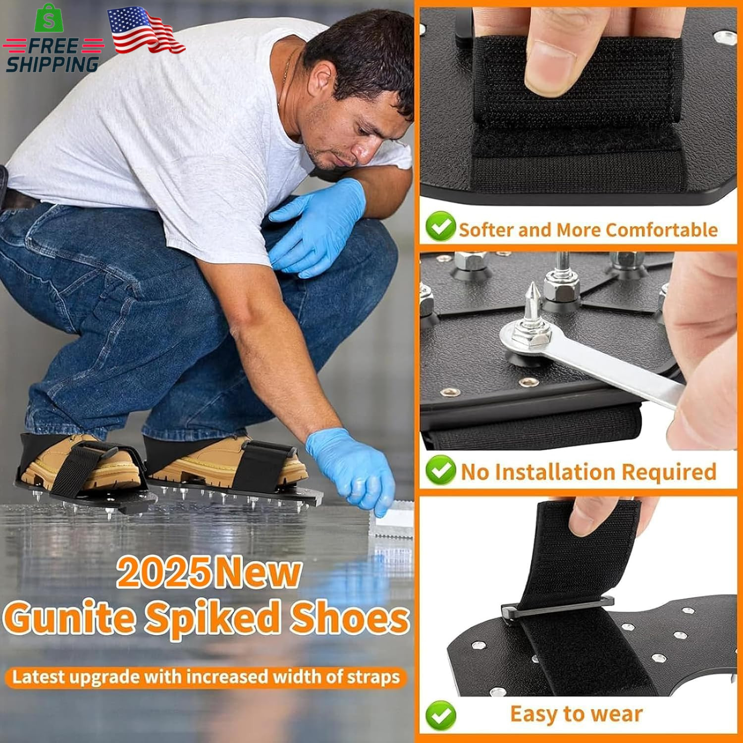 Epoxy Floor Spiked Shoes Fully Assembled Gunite Spiked Shoes with 3/4″ Short Spi
