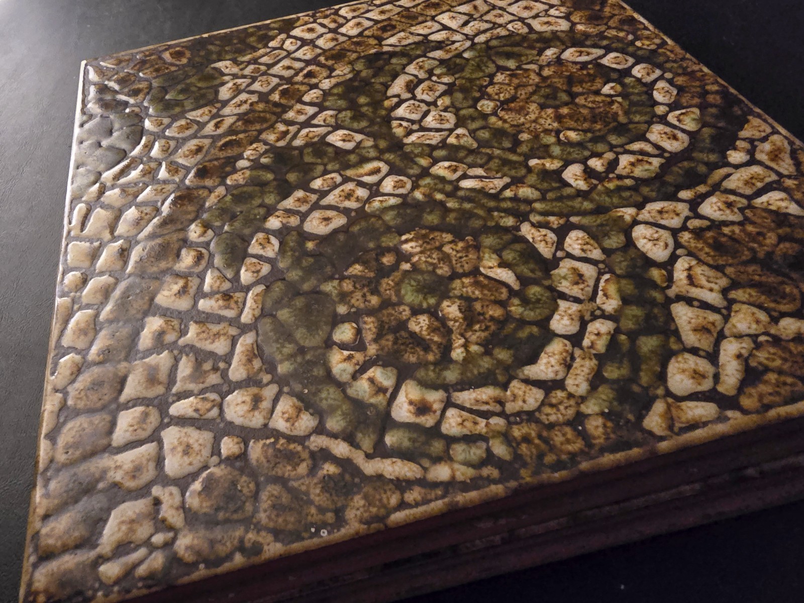 Vtg 1977 Clay Italian Floor Tiles Avocado Olive Green Mediterranean Mosaic Look.