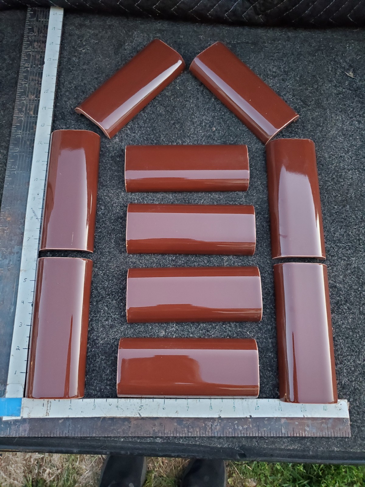 Vintage Double Radius Bullnose Ceramic Brown Tile 6 x 2-1/2″ 10pc NOS
