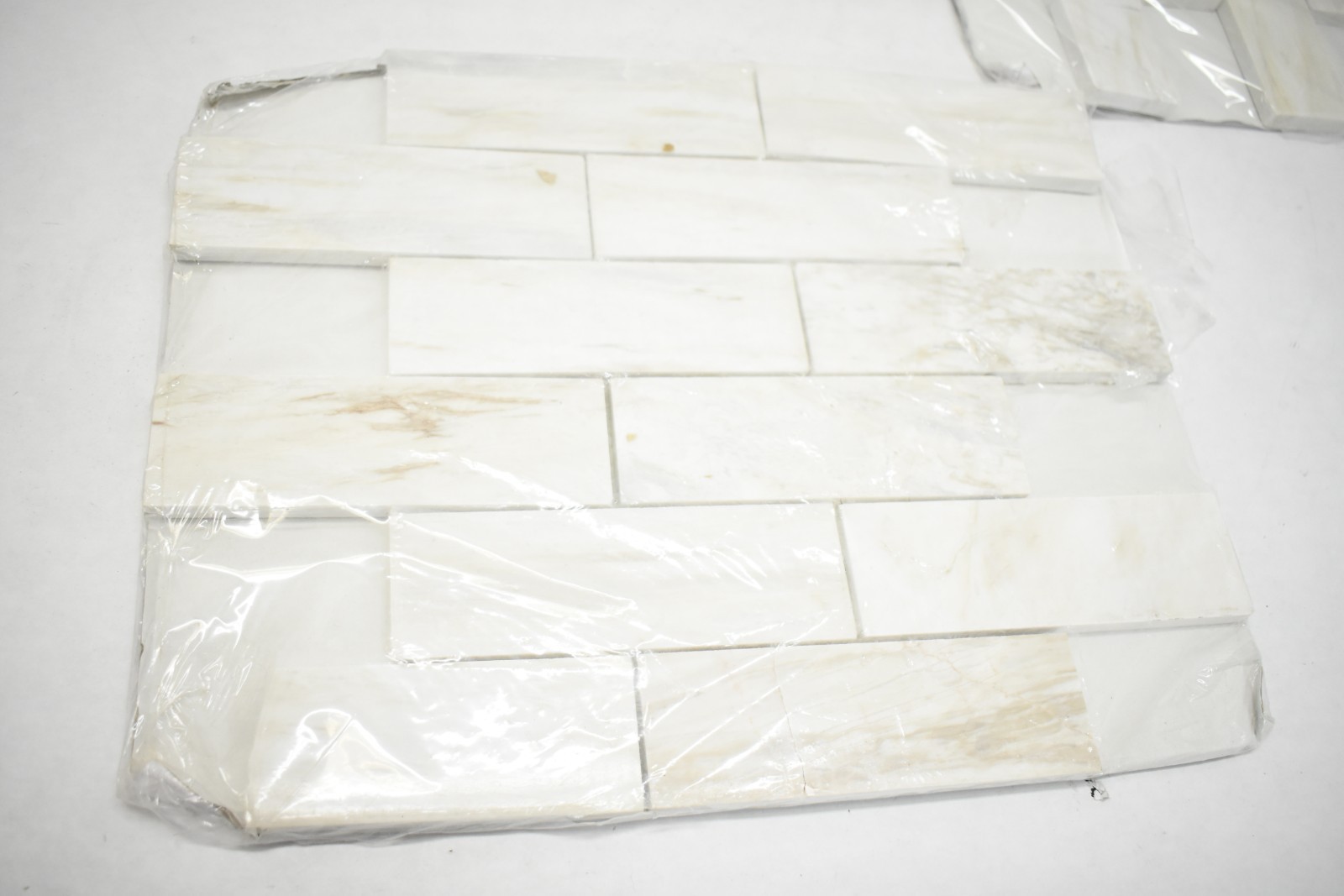 Lot of 3 Angora Subway Polished Marble Mosaic Tiles Cracked Chipped 11.81″