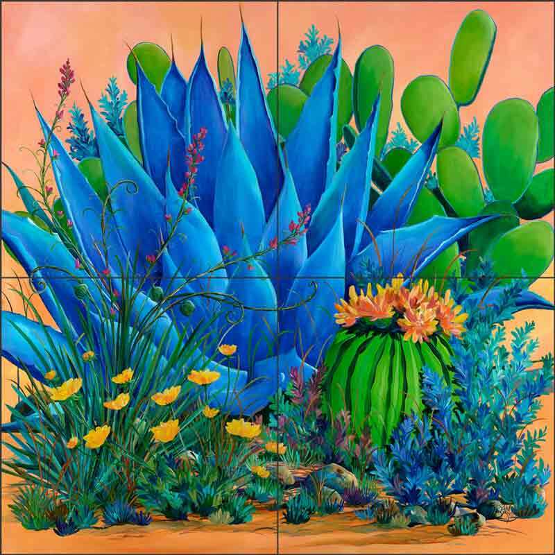 Agave Tile Backsplash Susan Libby Southwest Art Ceramic Mural SLA057