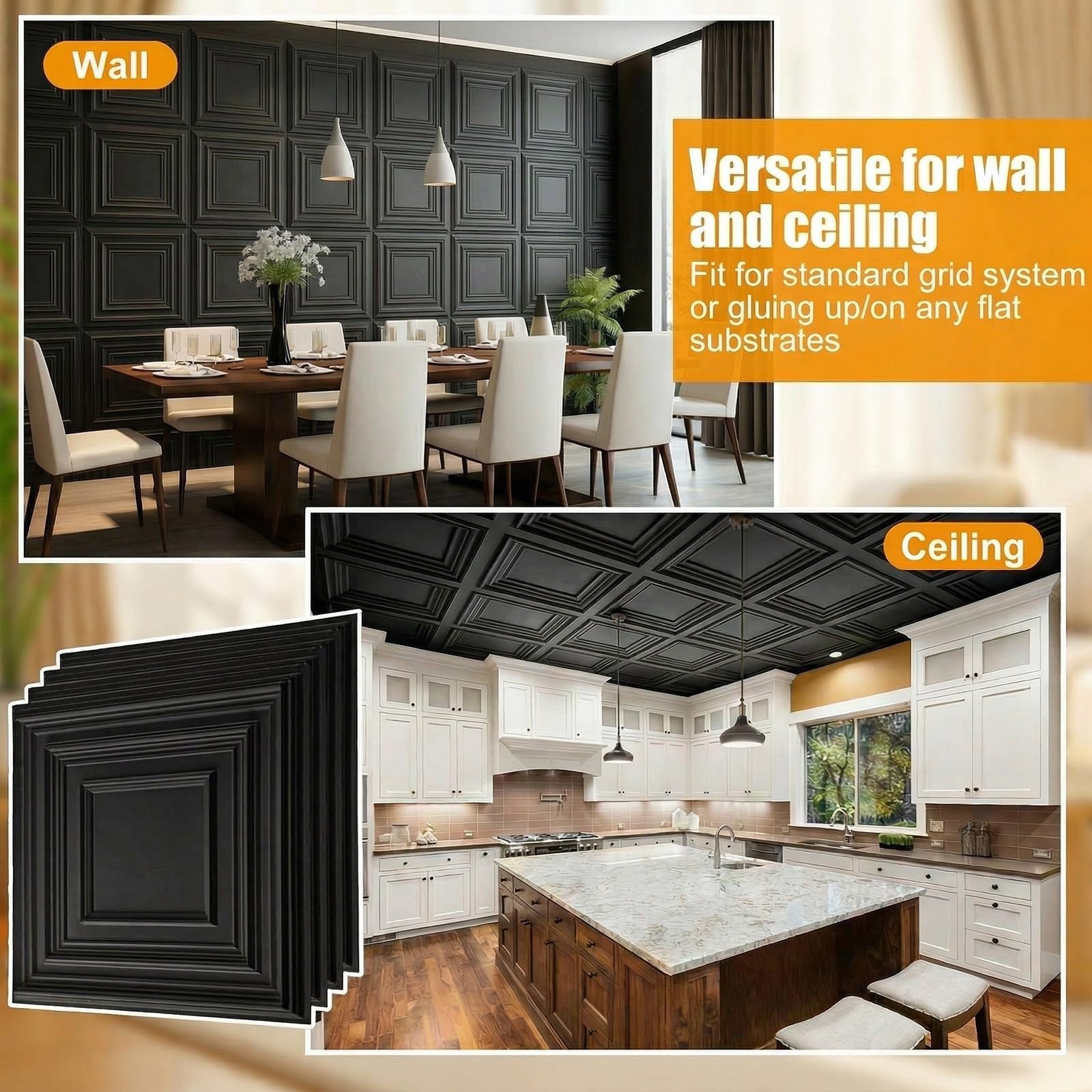 60 Pcs 12×12 Inch PVC Drop Ceiling Tiles – Cuttable, Paintable 3D Wall Panels –