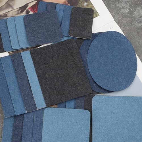Denim Iron-On Patches, 30 Pcs Assorted Shades Fabric Repair Patches, Heat