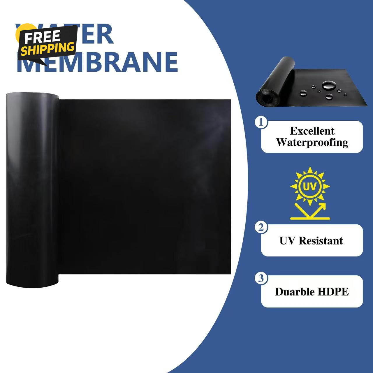 1PCS 50FT Black Waterproofing Membrane Black for under Deck Drainage System