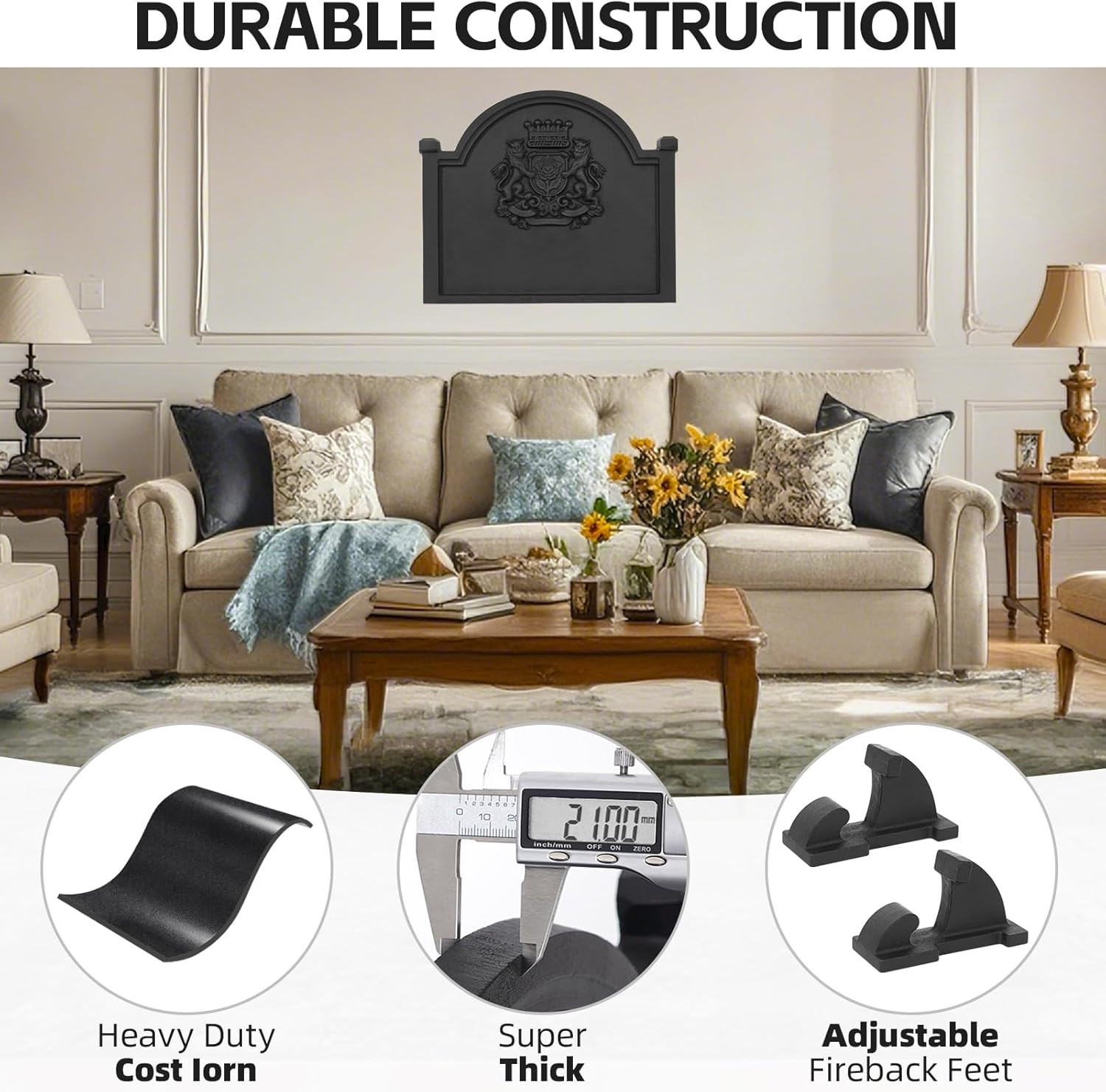 Fireplace Back Plates – Firebacks for Fireplace 20 Inch with Feet | Cast Iron Fi