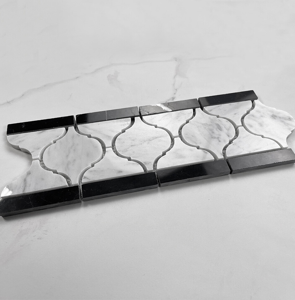 C892B1XP Carrara White Marble Border Tile Arabesque Baroque Listellos Polished