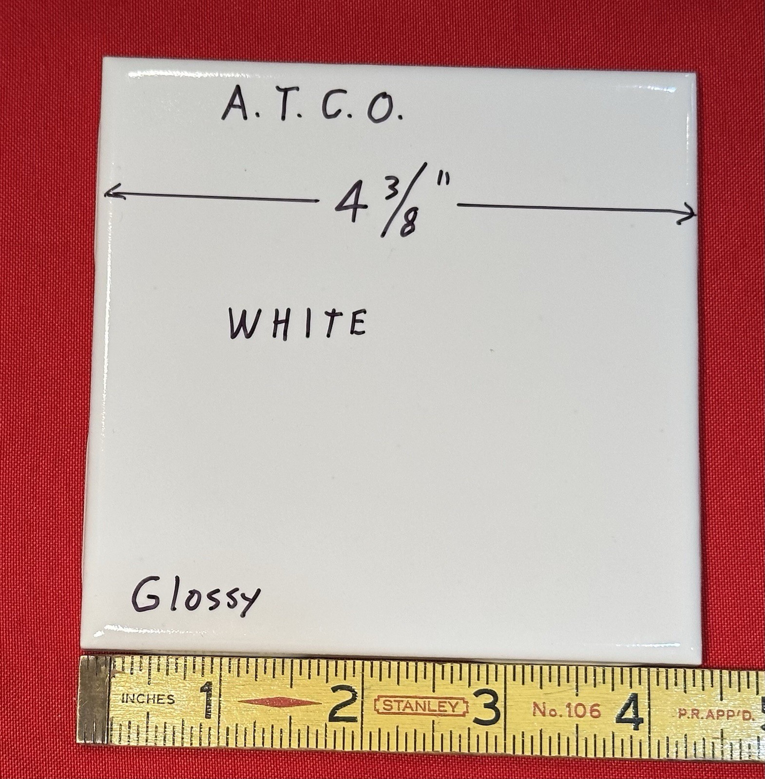 1 pc. Gloss White: 4-3/8″ Glossy Ceramic Tile by A.T.C.O. NEW OLD STOCK