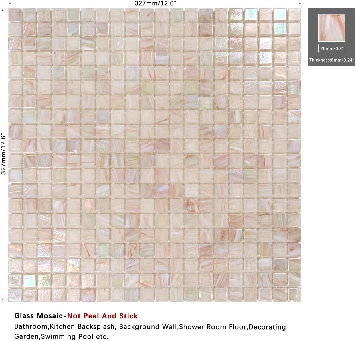 Translucent Iridescent Glass Mosaic Tile – 5.75 Sq.Ft for Backsplash & Pools