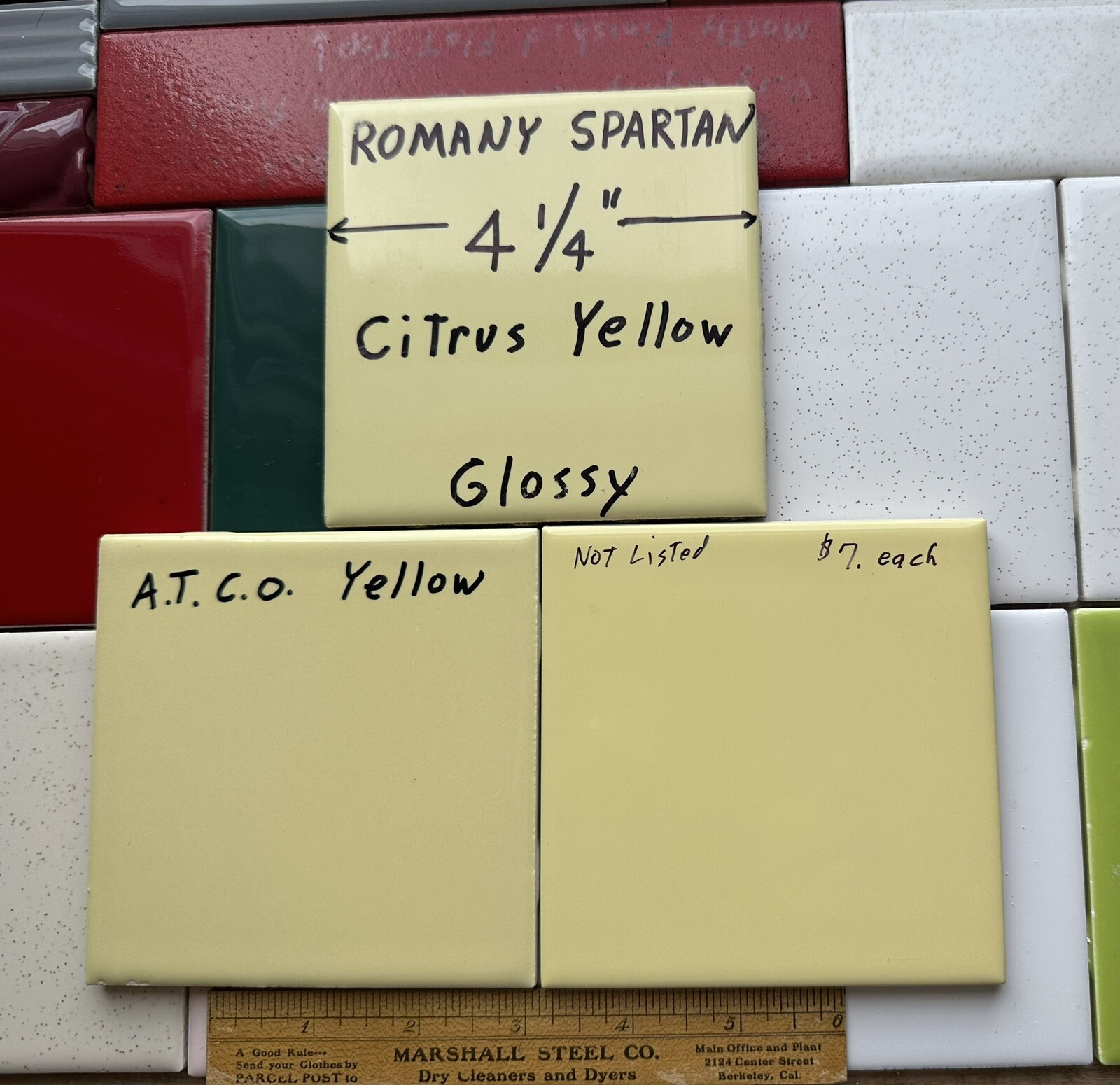 1pc. *Citrus Yellow * 4-1/4″ Glossy Ceramic Tile by Romany Co. Made 1940’s -50’s