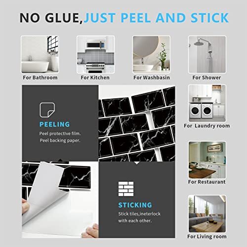 Backsplash Tile for Kitchen Peel & Stick12″x12″Self Adhesive Wall Tiles,10-Sheet