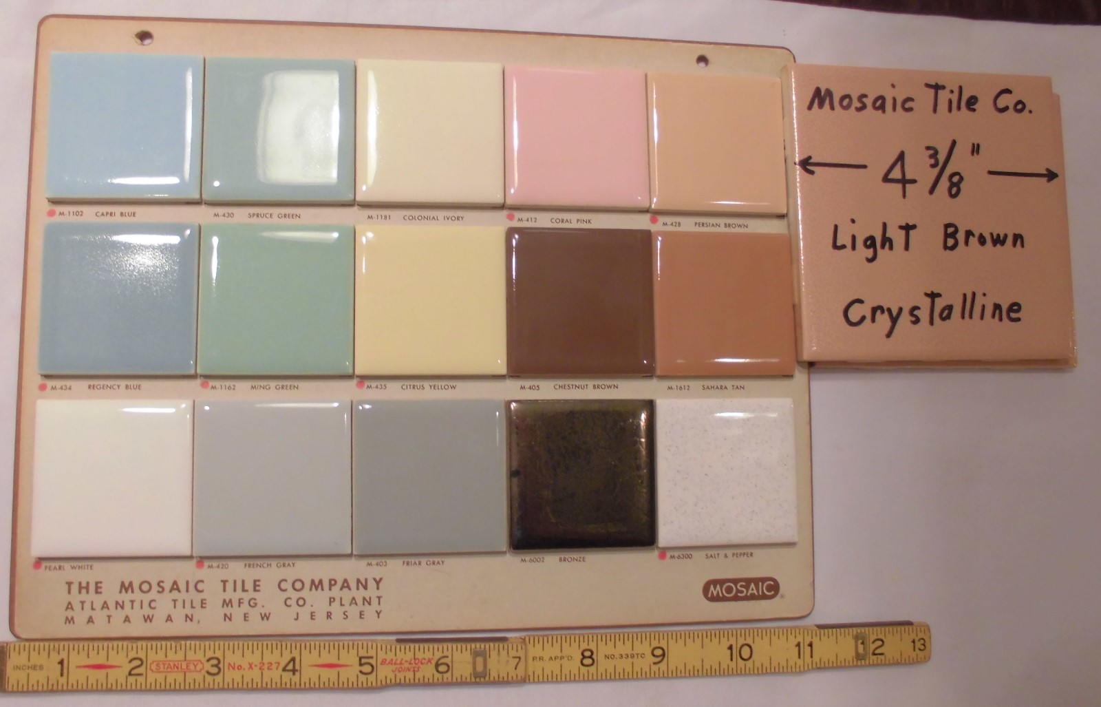 1 pc. *Light Brown* Ceramic Tile by Mosaic Tile Co. 4-3/8″ Crystalline Glazed
