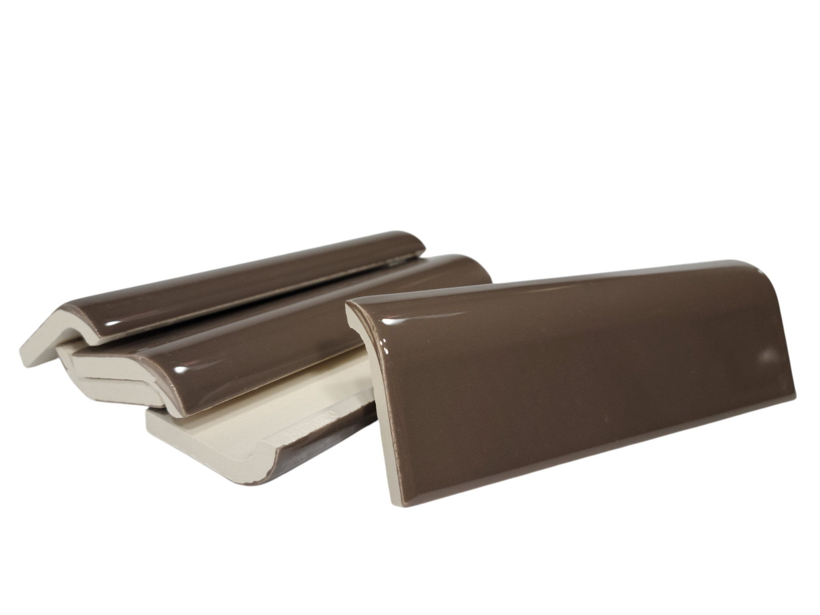 Brown Ceramic Tile Bullnose Mudcap Subway Edge Trim Vintage Mud Cap Curved Edge