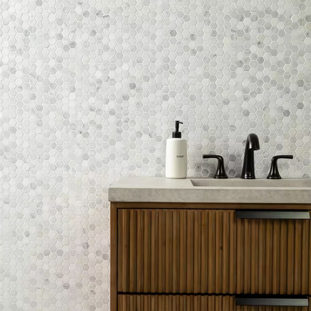 Greecian White 12 X 12 In. X10 Mm Honed Marble Hexagon Mosaic White Classic Patt