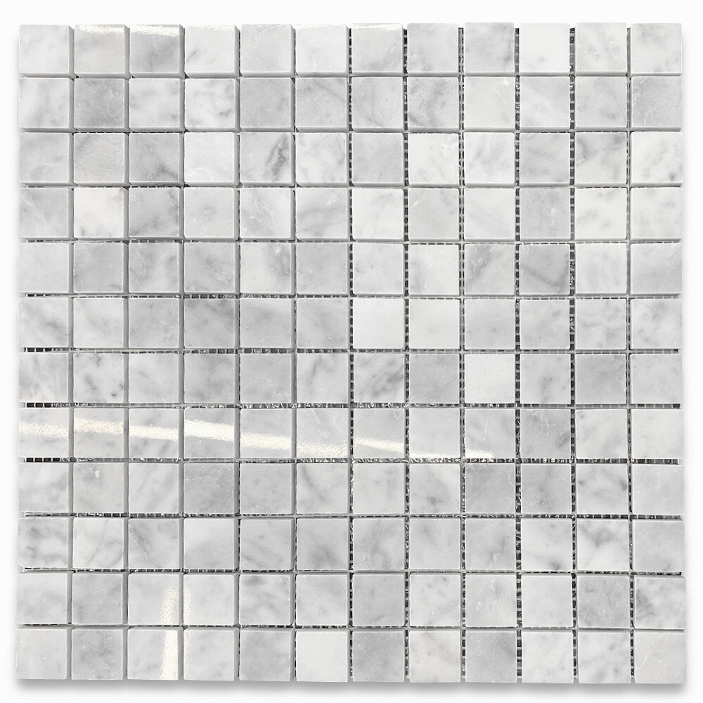 C24XP Carrara White Marble 1×1 Square Mosaic Tile Polished Venato Bianco