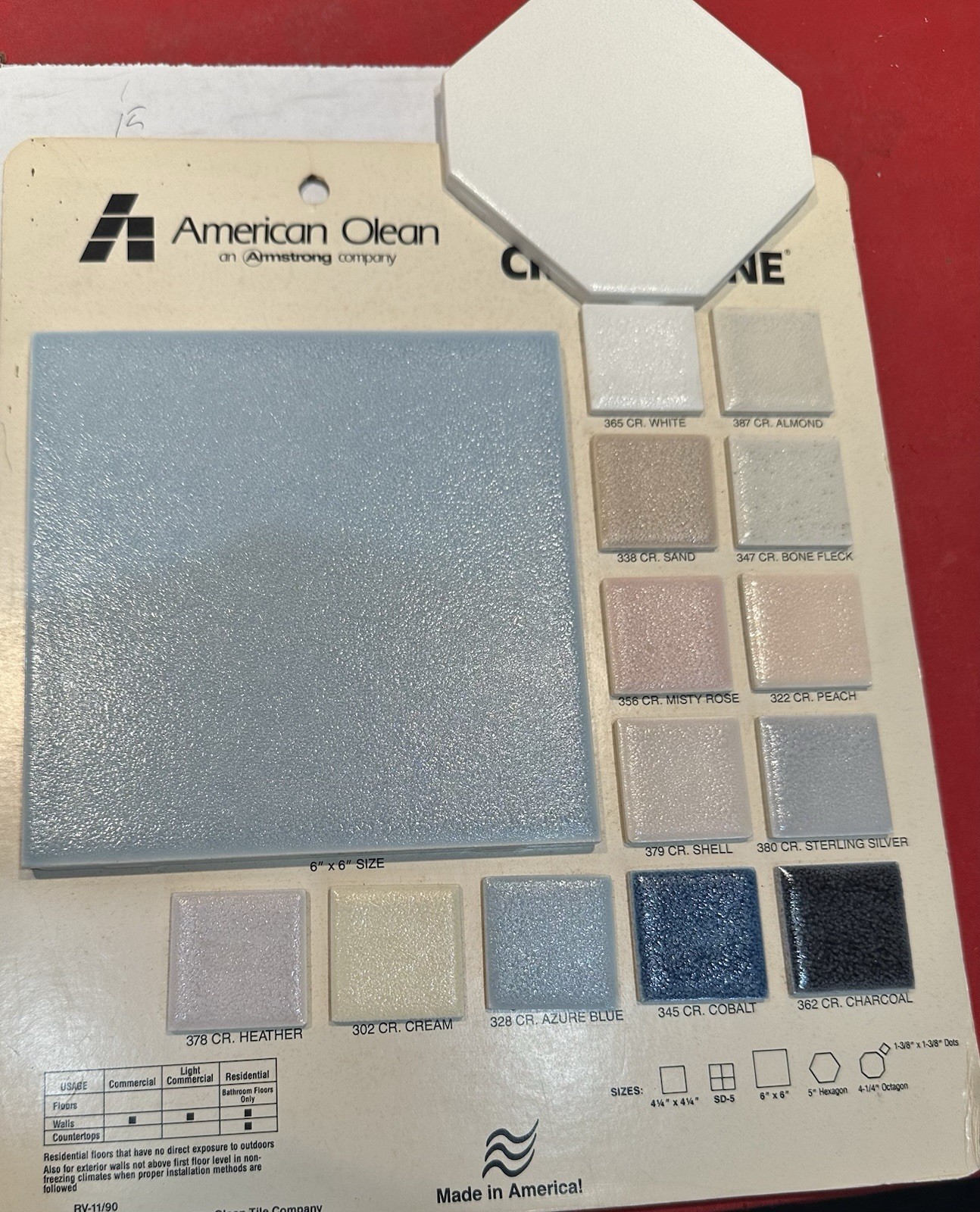 1 pc. Octagon Ceramic Tile 4-1/4″: White Crystalline by American Olean Co. NEW