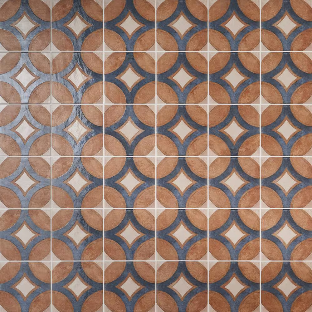 Angela Harris Sicilia Circles Cotta 7.87 In. X 7.87 In. Matte Porcelain Floor an
