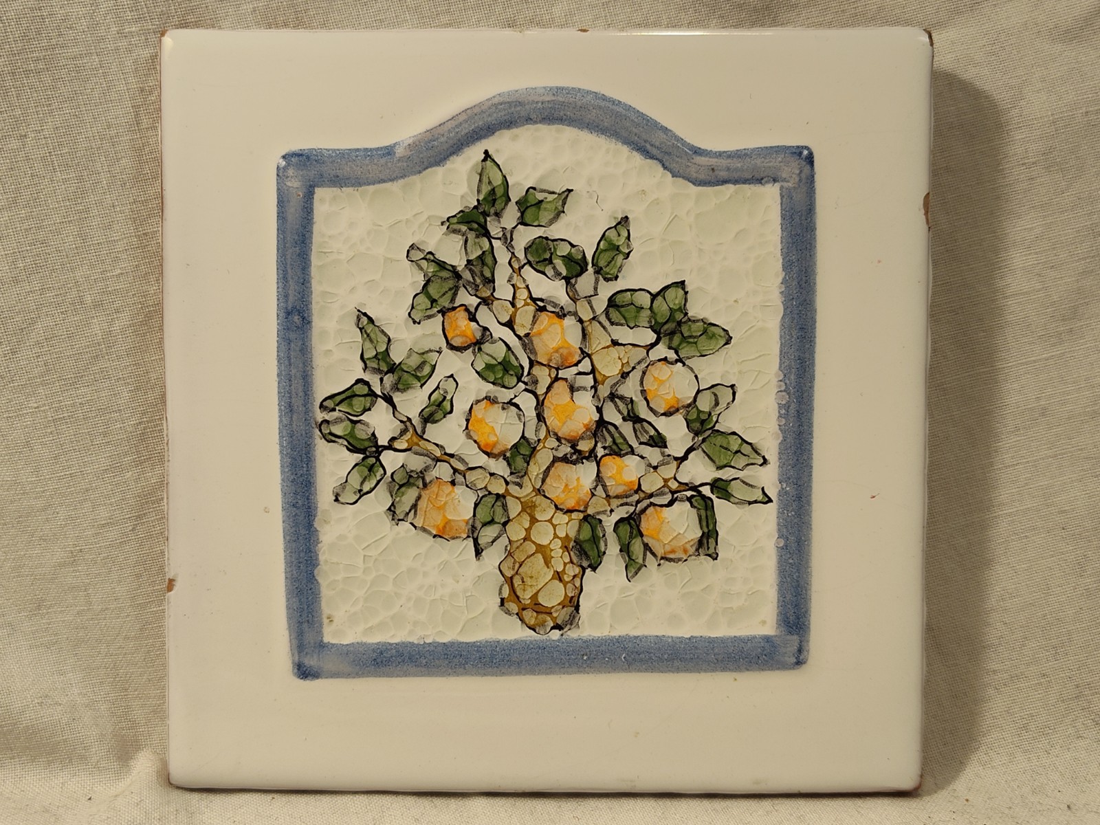 Handmade Decorative Terra Cotta Art Tile Glazed Fruit Tree 4″