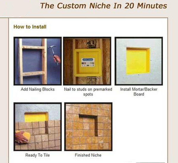 Ready to Tile Niches by Duk Liner – Recess Waterproof Shelf Shampoo Soap Shower