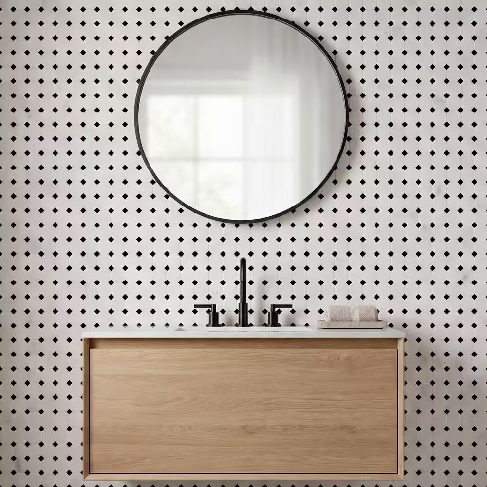 Greecian White 12X12X0.38 In. Honed Marble Octagon Mosaic White Marble and Black