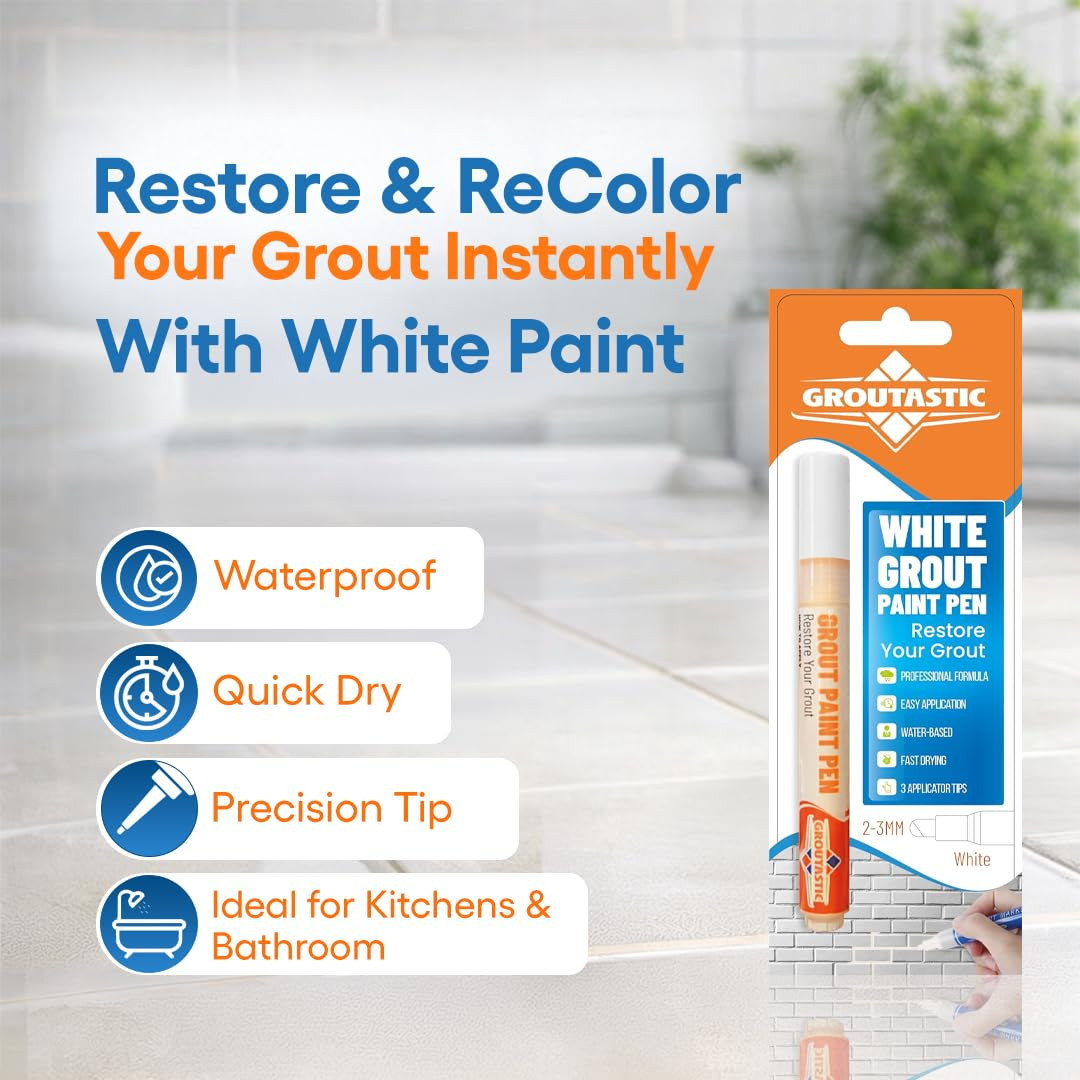Grout Pen – White – Tile Grout Paint & Repair Pen for Bathroom & Kitchen, Waterp