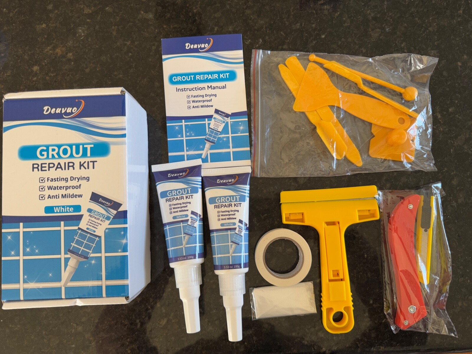 Tile Grout Repair Kit, 12 Pcs -White Grout Reviver Complete Set – New FREE SHIP
