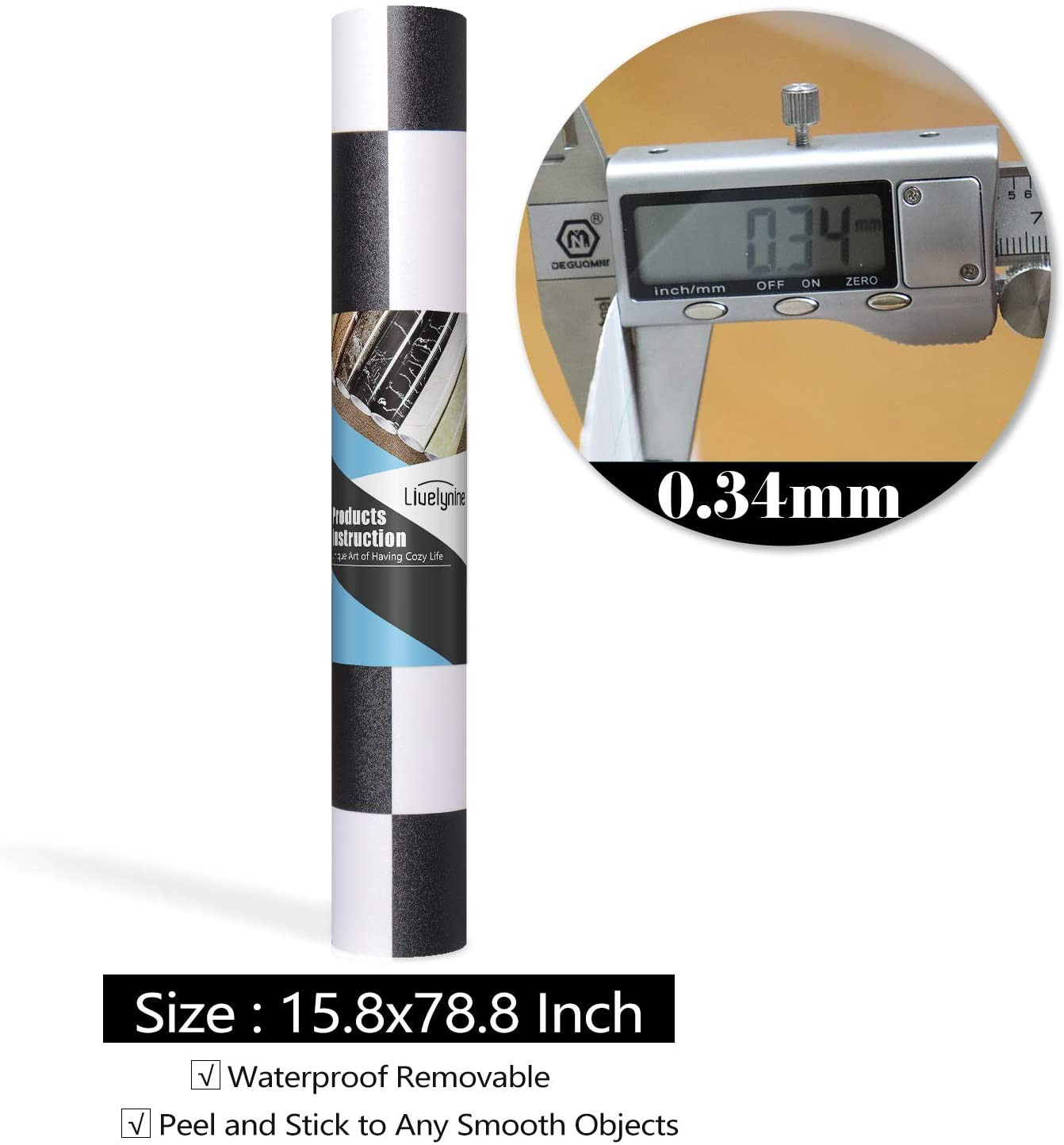 Checkered Black and White Vinyl Flooring Roll 15.8X78.8 in Peel And