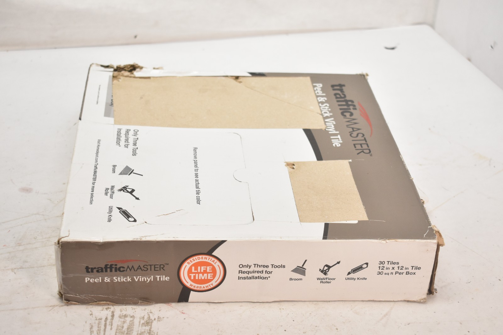 Trafficmaster Peel & Stick Tiles 30 Pack Carrara Marble 12″ x 12″ Vinyl White