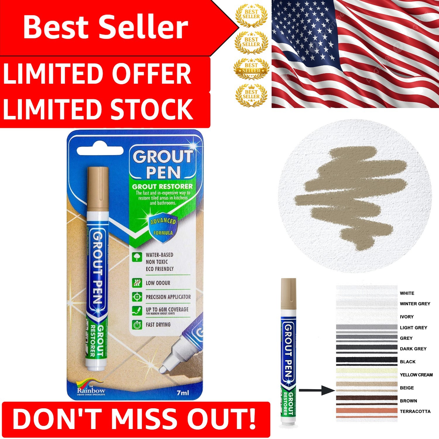 Grout Pen Beige 5mm Tip – Transform Your Tile with Waterproof Colorant