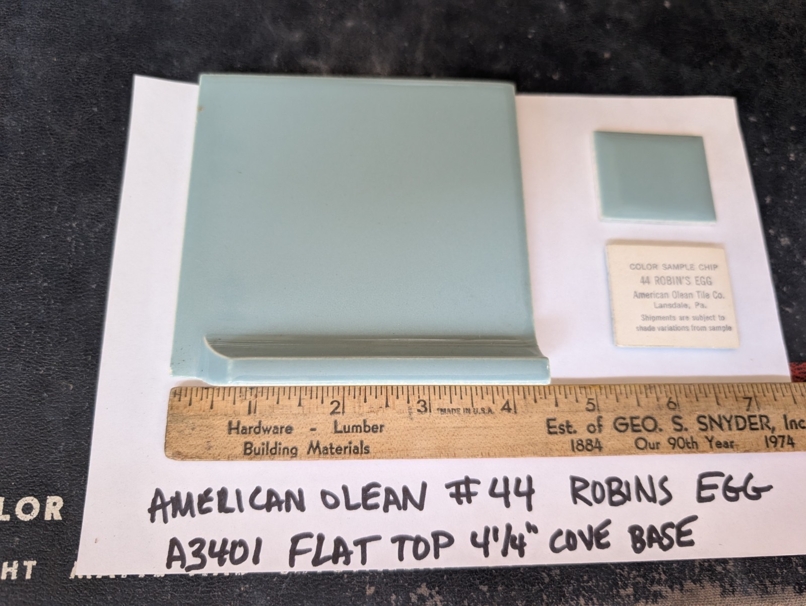 1 pc 4-1/4″ Ceramic Tile Cove base A3401 #44 Robins Egg American Olean Gloss