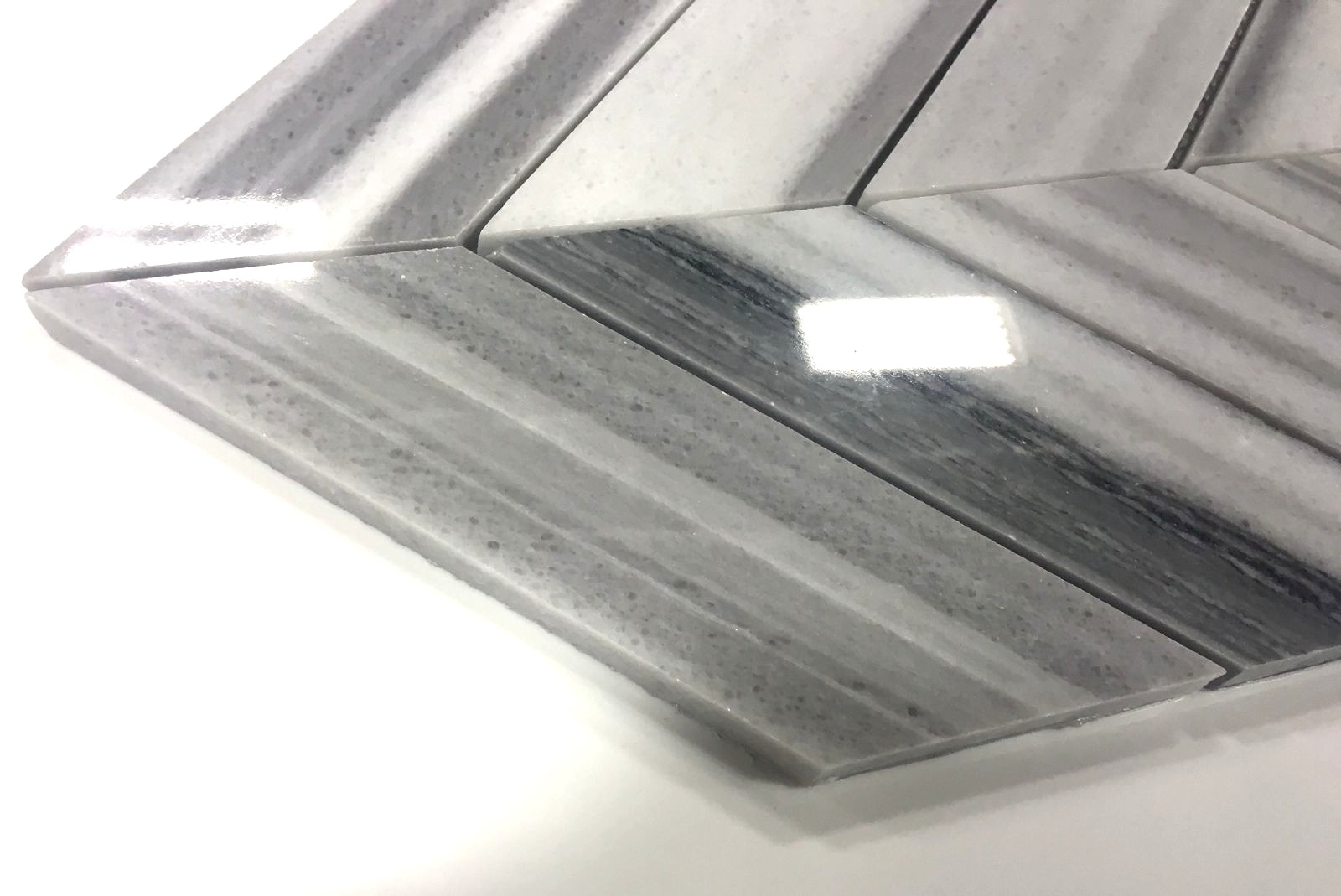 Gray Silver Chevron Marble 9X15 Mosaic Wall and Floor Tile Backsplash Bath