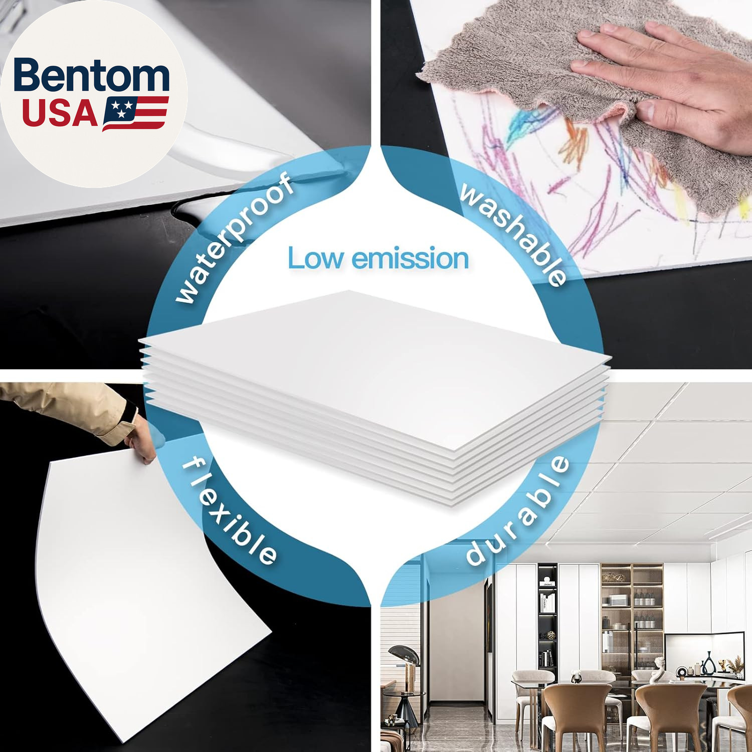10-Pack Smooth Drop Ceiling Tile 2Ft X 4Ft – Fire-Rated, Waterproof, Reusable –