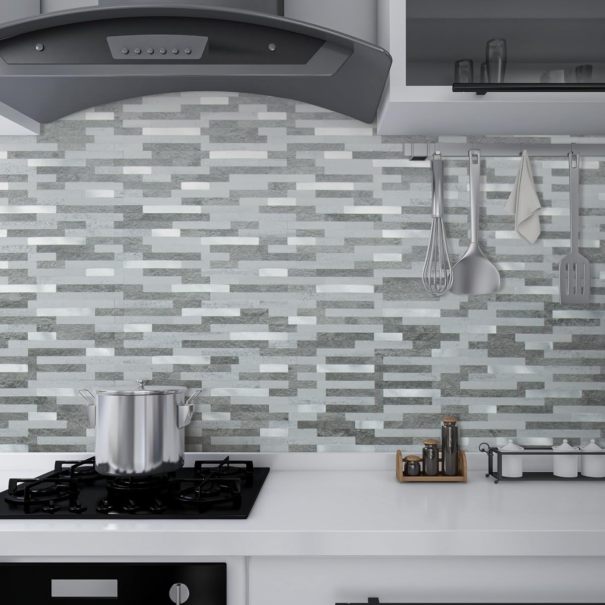 AULIGET 20 Sheets Faux Stone Peel and Stick Backsplash, Grey Slate Look PVC W…