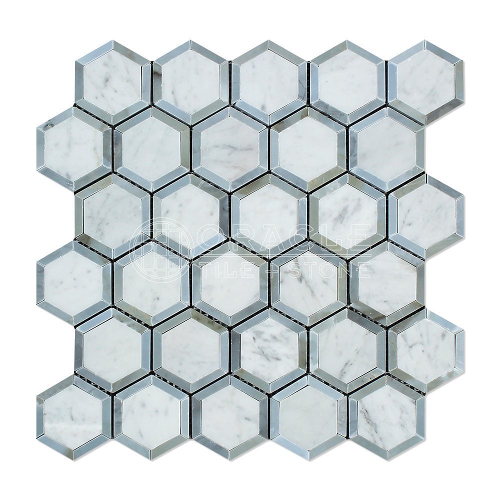 Carrara White Italian (Bianco Carrara) Marble Hexagon Mosaic Tile POLISHED Tile