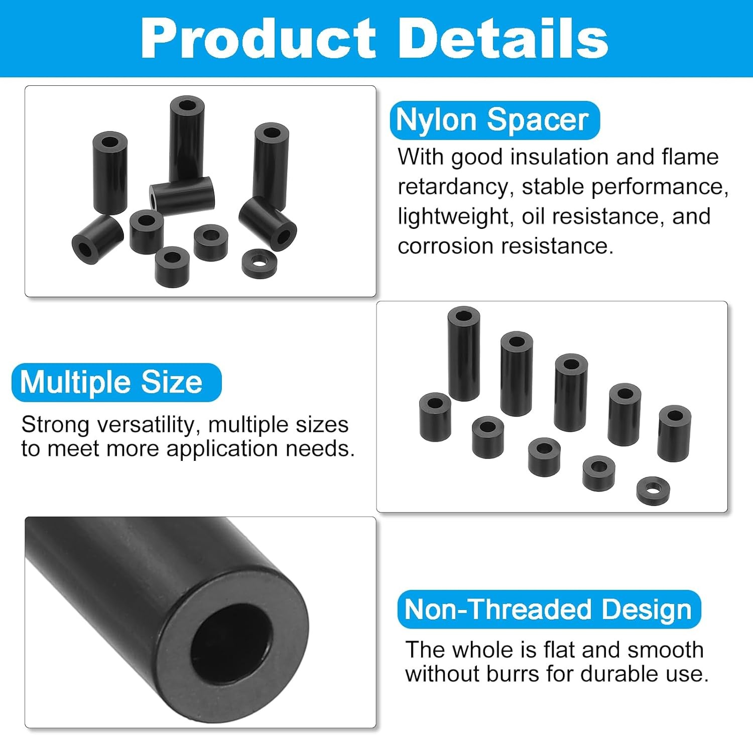 PATIKIL M6 M8 Nylon Spacer, 81Pcs Round Spacer Standoff Non-Threaded Black
