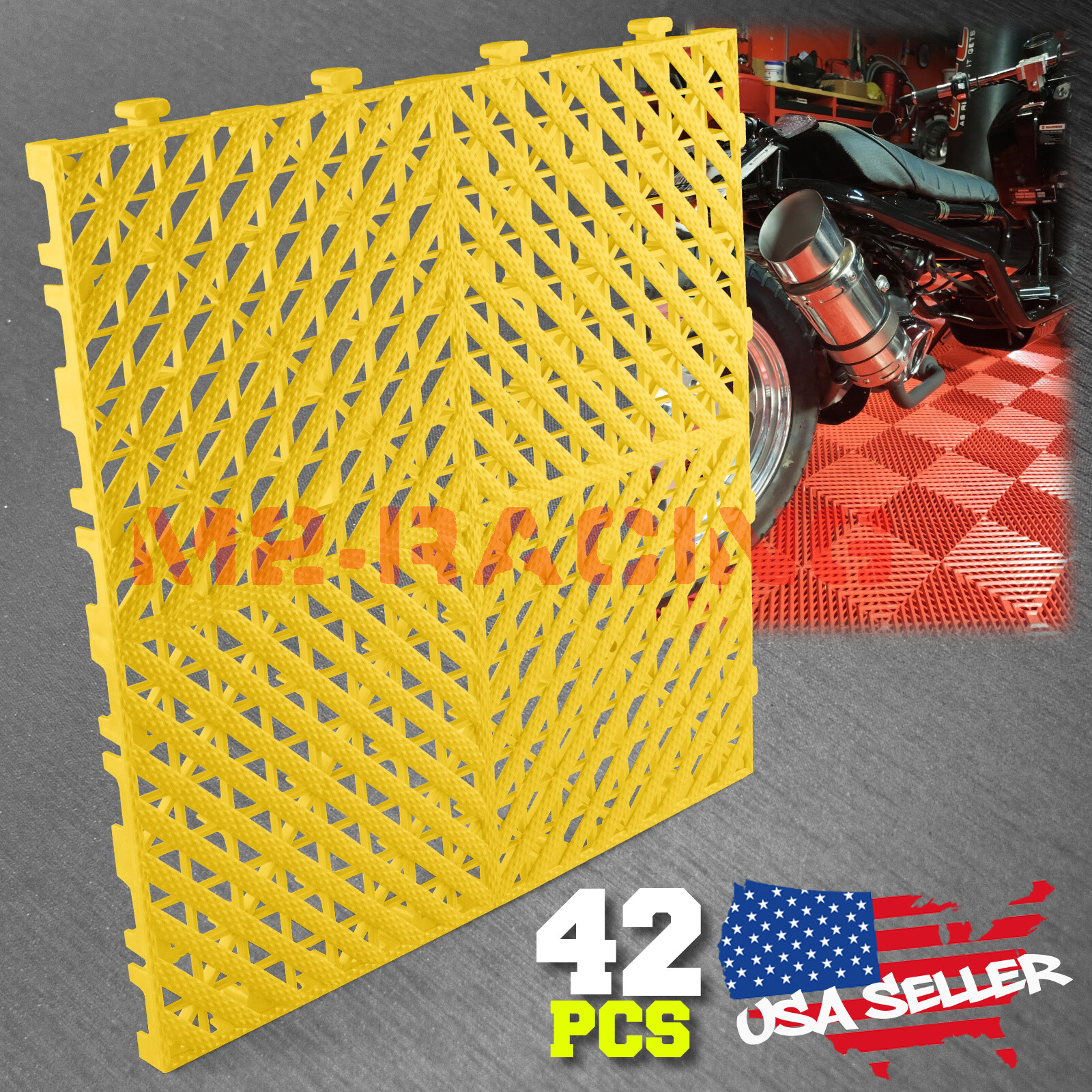 42pcs 16″x16″ Yellow Garage Floor Mat Perforated Flooring Tile Shop Interlocking
