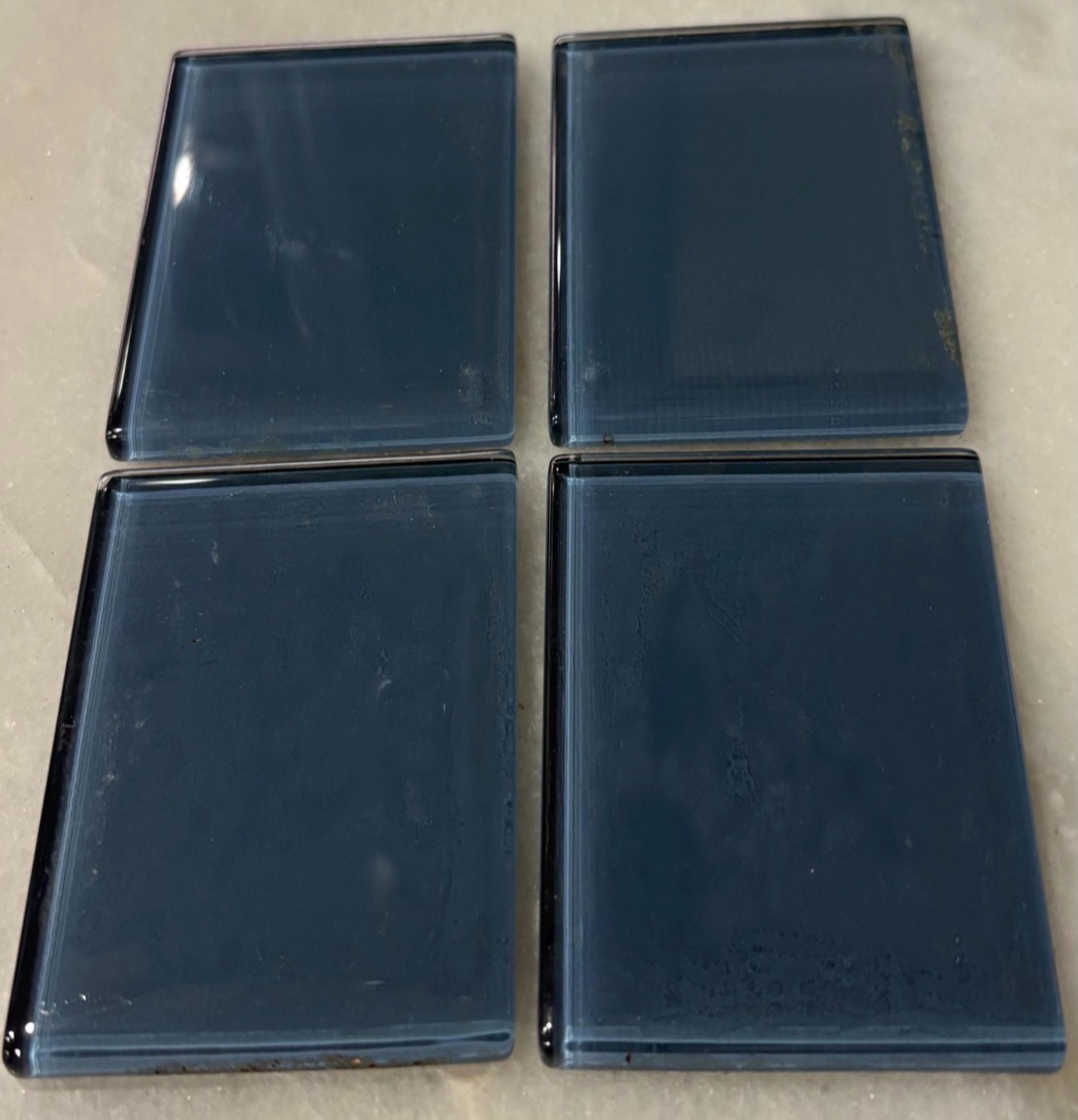 4 Tiles Nautical Blue Glass Tile 3”x3”Great For Restoration and/or Craft Project