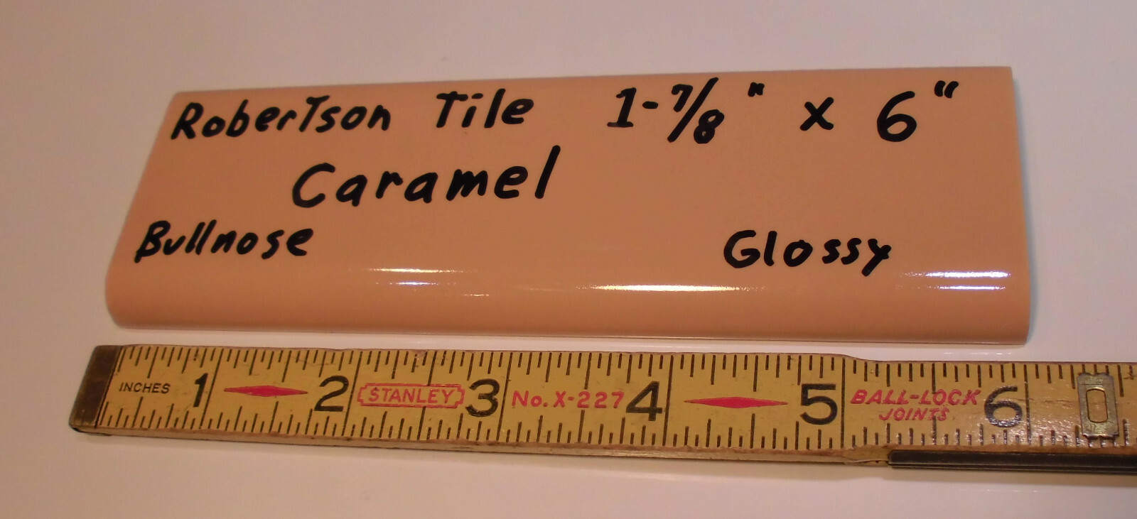 1 pc. Glossy *Caramel – Reddest Brown* 2” X 6” Bullnose Ceramic Tile; Robertson