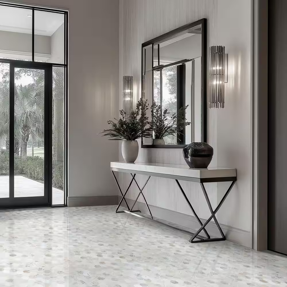 Angora 2 In. Hex 12 In. X 12 In. X 0.38 In. Polished Marble Mesh Mounted Mosaic