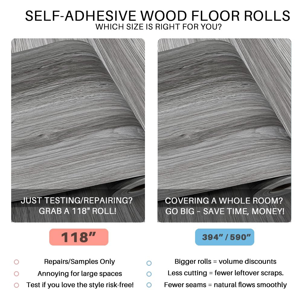 Wood Grain Peel and Stick Floor Tiles – 11.8” Width, Full Roll Length of 118″…