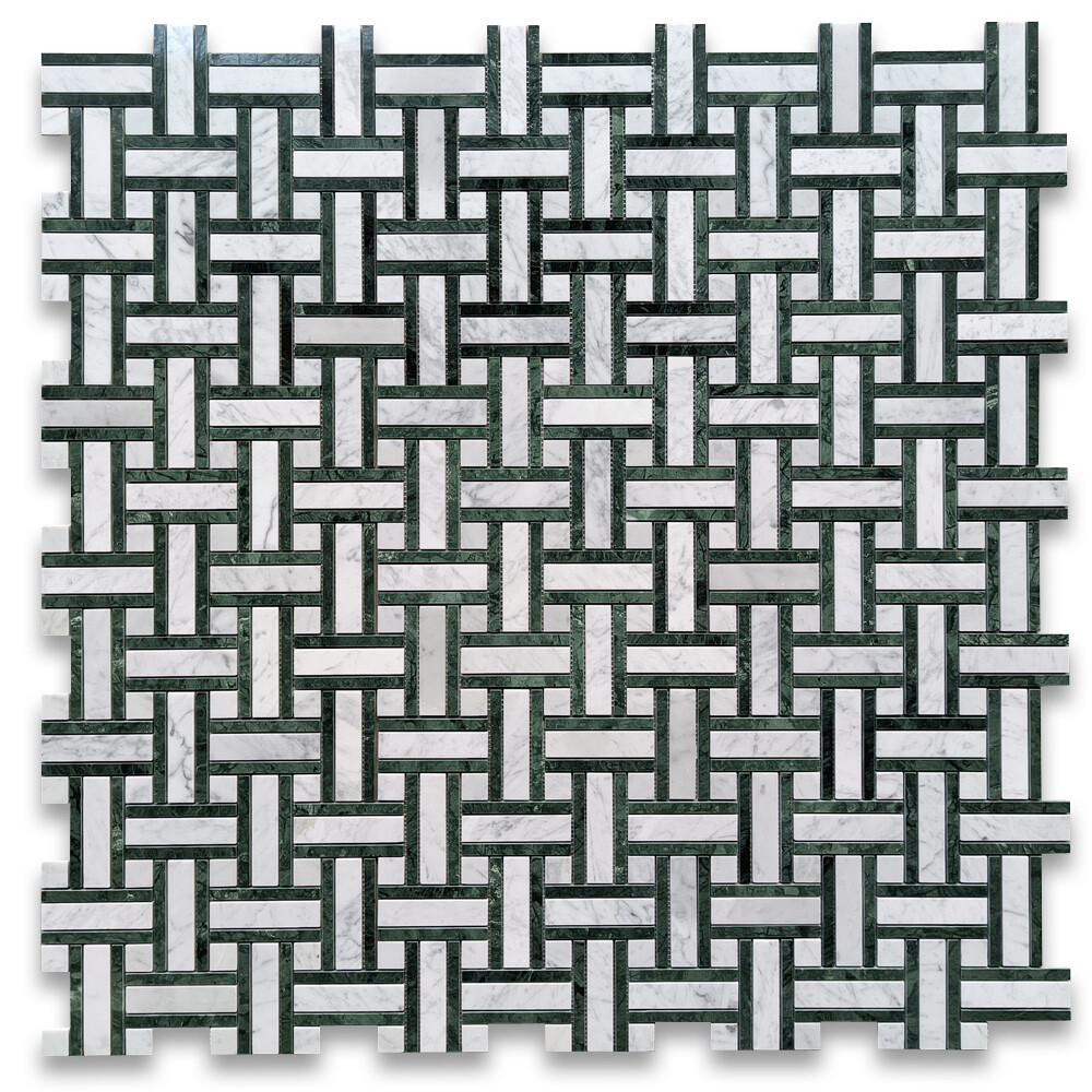 C66A2XP Carrara White Marble Twine Basketweave Mosaic Tile Indian Green