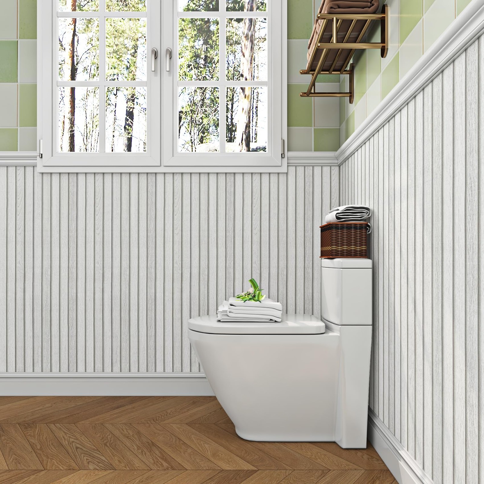 Off White Beadboard Wallpaper Peel and Stick Faux Wood Slat Wall Paneling for…