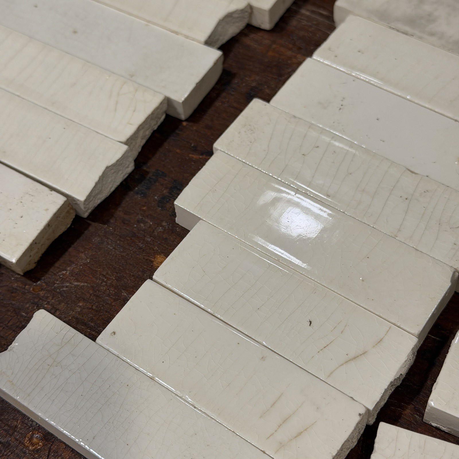 70+ Antique Trent Tile Co White Ceramic Liners – 1×4″ Pencil Tile – Salvaged