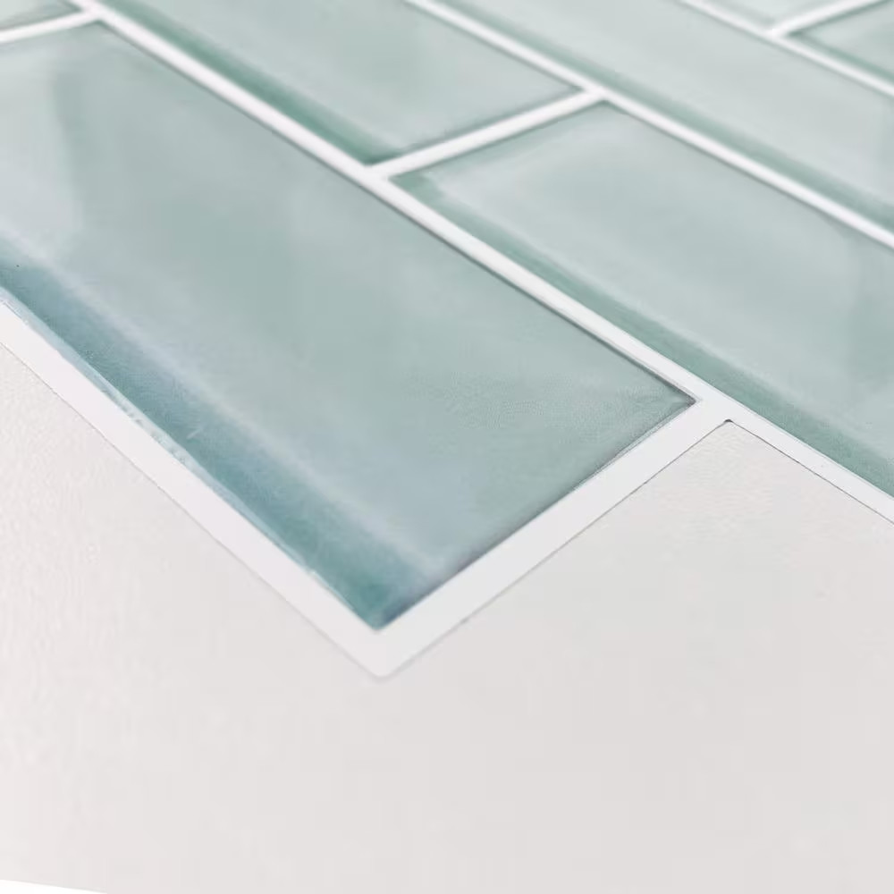 Aqua 10.5 In. X 10.5 In. Seaglass Subway Polyurethane Peel and Stick Tile (Total